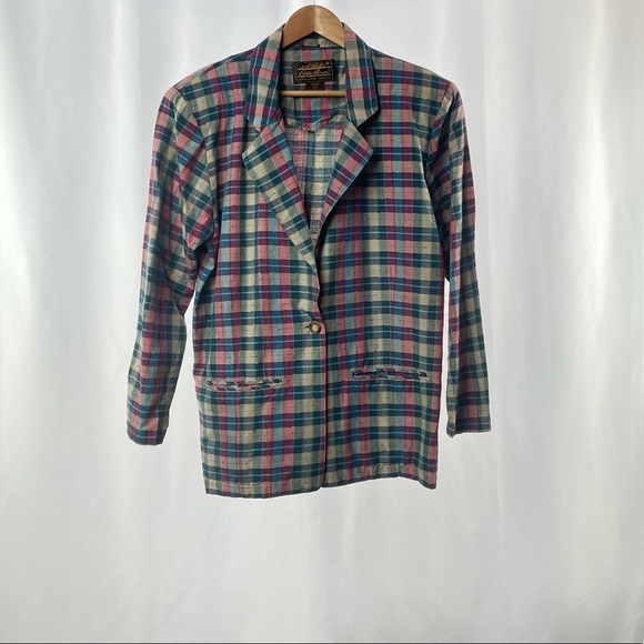 Vintage Eddie Bauer Plaid Cotton Blazer Jacket In Multi Size Small - Picture 1 of 7